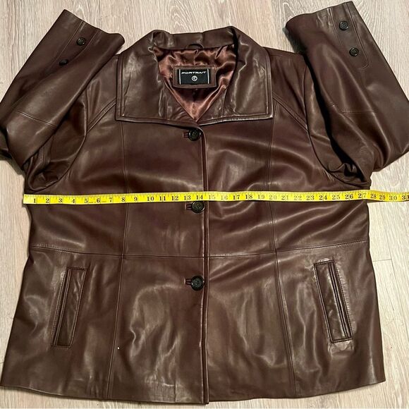 90s Leather Oversized Brown Elegant Single Breast Jacket Coat Blazer XL - Picture 9 of 15